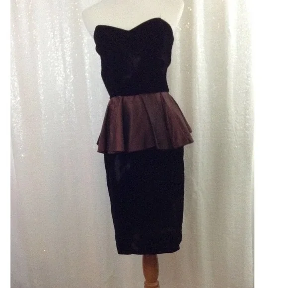 Vintage Dresses | Vintage Brown Velvet Peplum Tube Dress | Color: Brown | Size: S | Snobvintage's Closet